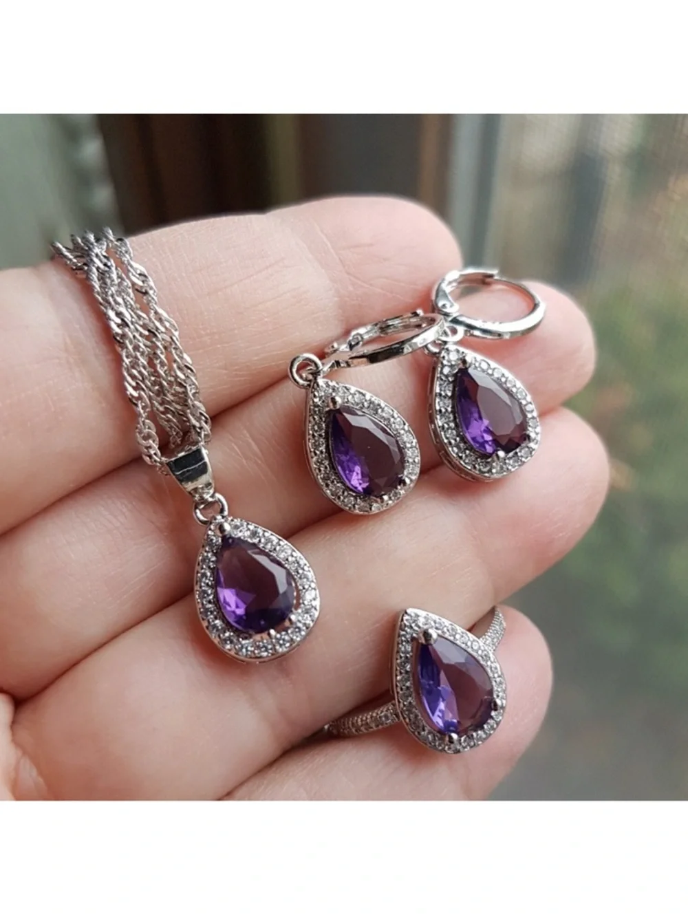 Swarovski Elements Amethyst Purple 925 Sterling Silver Teardrop Earrings NEW